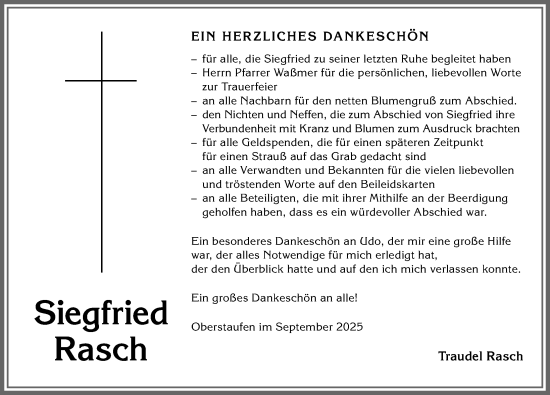 Traueranzeige von Siegfried Rasch von Allgäuer Anzeigeblatt