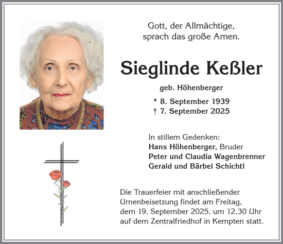 Traueranzeige von Sieglinde Keller von Allgäuer Zeitung,Kempten