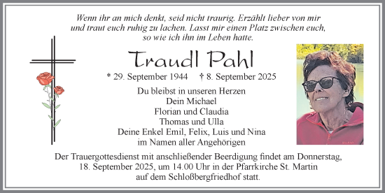 Traueranzeige von Traudl Pahl von Allgäuer Zeitung, Marktoberdorf