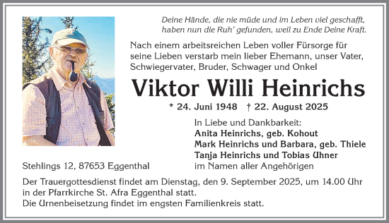 Traueranzeige von Viktor Willi Heinrichs von Allgäuer Zeitung, Marktoberdorf