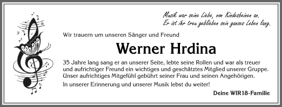 Traueranzeige von Werner Hrdina von Allgäuer Anzeigeblatt