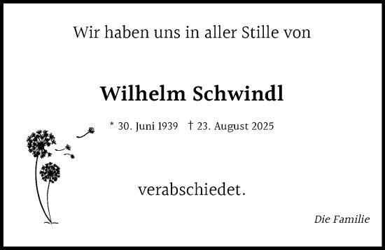Traueranzeige von Wilhelm Schwindl von Allgäuer Zeitung, Marktoberdorf