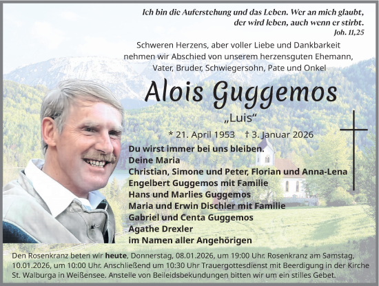 Traueranzeige von Alois Guggemos von Allgäuer Zeitung, Füssen