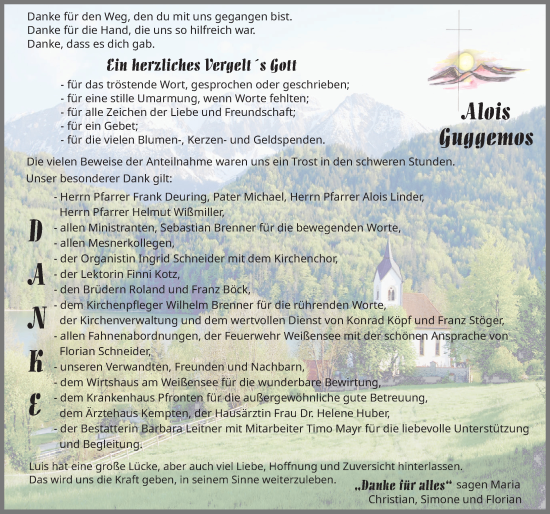 Traueranzeige von Alois Guggemos von Allgäuer Zeitung, Füssen