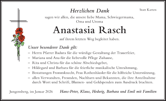 Traueranzeige von Anastasia Rasch von Der Westallgäuer