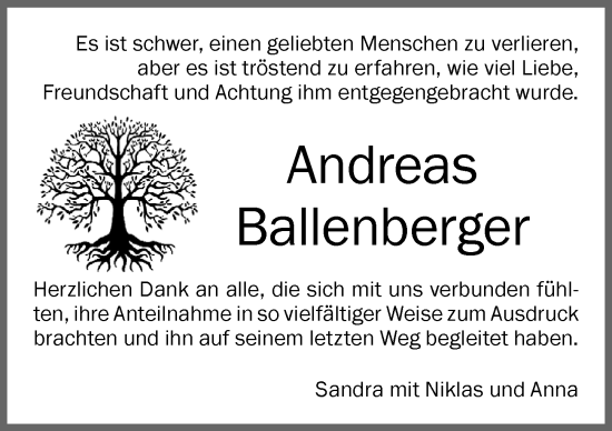 Traueranzeige von Andreas Ballenberger von Memminger Zeitung