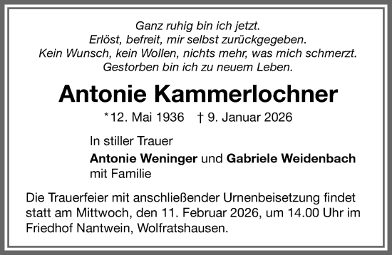 Traueranzeige von Antonie Kammerlochner von Memminger Zeitung