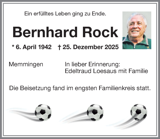 Traueranzeige von Bernhard Rock von Memminger Zeitung
