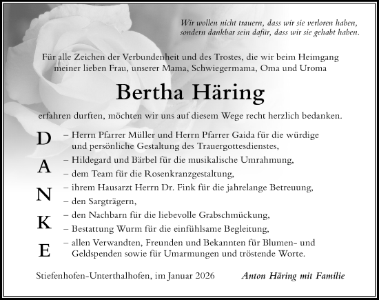 Traueranzeige von Bertha Häring von Der Westallgäuer