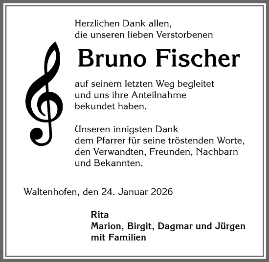 Traueranzeige von Bruno Fischer von Allgäuer Zeitung,Kempten