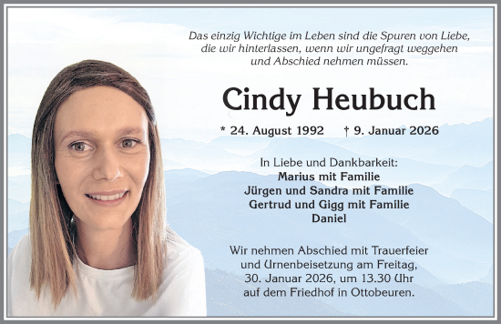 Traueranzeige von Cindy Heubuch von Memminger Zeitung