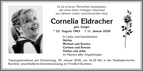 Traueranzeige von Cornelia Eldracher von Allgäuer Zeitung, Kaufbeuren/Buchloe