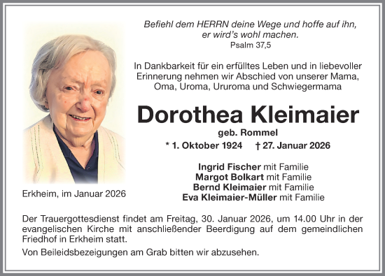 Traueranzeige von Dorothea Kleimaier von Memminger Zeitung
