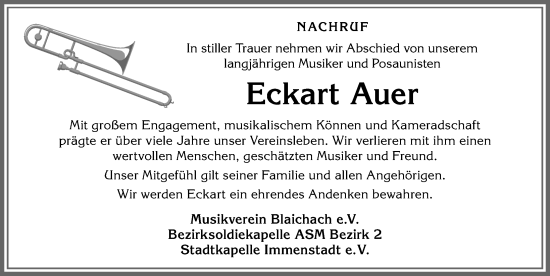 Traueranzeige von Eckart Auer von Allgäuer Anzeigeblatt