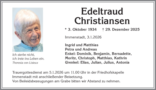 Traueranzeige von Edeltraud Christiansen von Allgäuer Anzeigeblatt