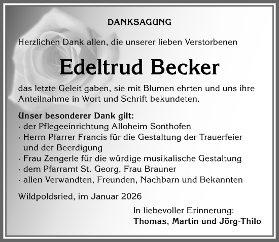 Traueranzeige von Edeltrud Becker von Allgäuer Zeitung,Kempten