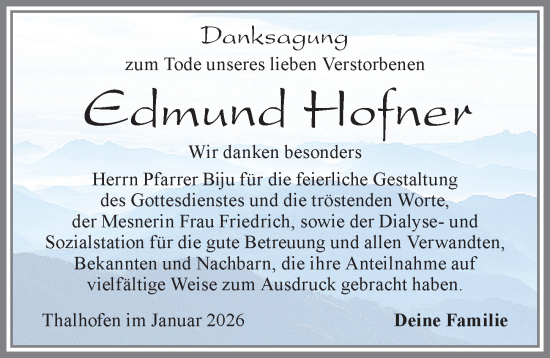 Traueranzeige von Edmund Hofner von Allgäuer Zeitung, Marktoberdorf
