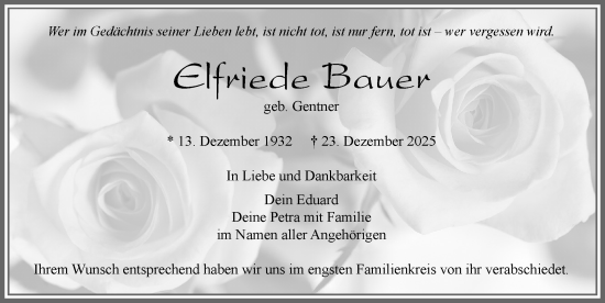 Traueranzeige von Elfriede Bauer von Allgäuer Zeitung, Füssen