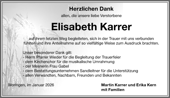 Traueranzeige von Elisabeth Karrer von Memminger Zeitung