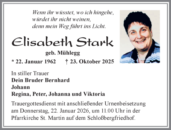 Traueranzeige von Elisabeth Stark von Allgäuer Zeitung, Marktoberdorf