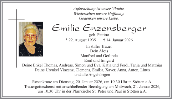 Traueranzeige von Emilie Enzensberger von Allgäuer Zeitung, Marktoberdorf