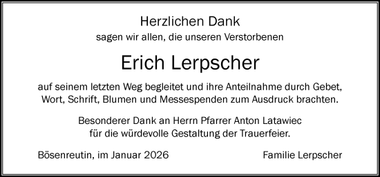 Traueranzeige von Erich Lerpscher von Der Westallgäuer