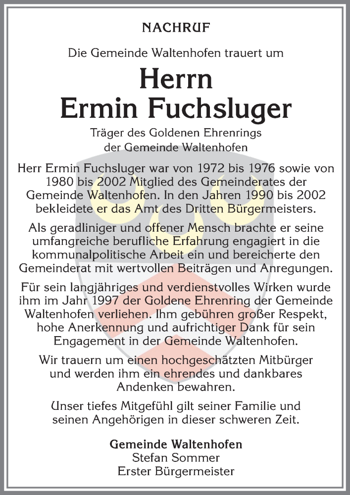  Traueranzeige für Ermin Fuchsluger vom 24.01.2026 aus Allgäuer Zeitung,Kempten