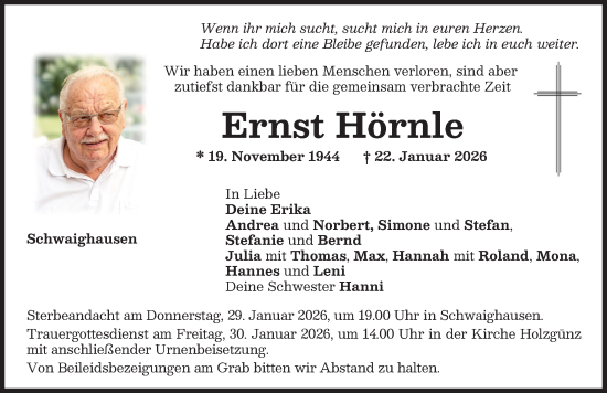 Traueranzeige von Ernst Hörnle von Memminger Zeitung