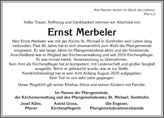 Traueranzeige von Ernst Merbeler von Allgäuer Anzeigeblatt