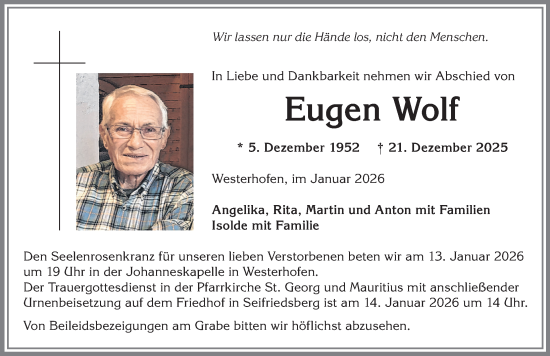 Traueranzeige von Eugen Wolf von Allgäuer Anzeigeblatt