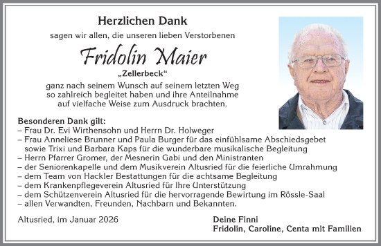 Traueranzeige von Fridolin Maier von Allgäuer Zeitung,Kempten