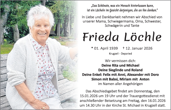 Traueranzeige von Frieda Löchle von Allgäuer Zeitung,Kempten