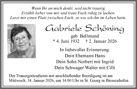 Traueranzeige von Gabriele Schöning von Allgäuer Zeitung, Marktoberdorf