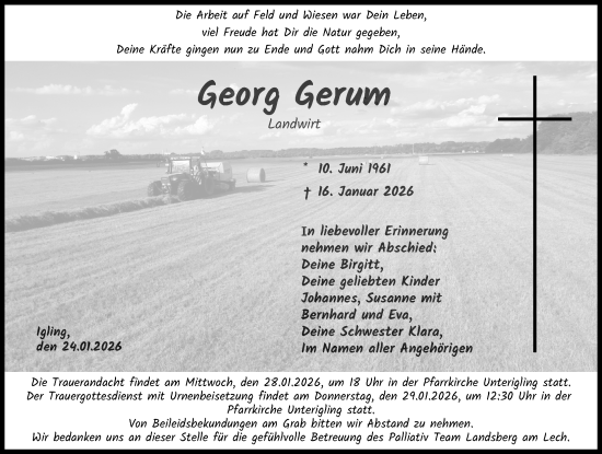 Traueranzeige von Georg Gerum von Allgäuer Zeitung, Kaufbeuren/Buchloe