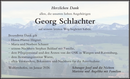 Traueranzeige von Georg Schlachter von Der Westallgäuer