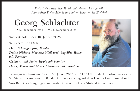 Traueranzeige von Georg Schlachter von Der Westallgäuer