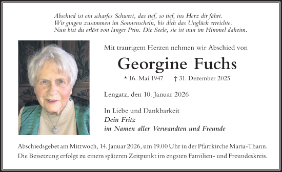 Traueranzeige von Georgine Fuchs von Der Westallgäuer