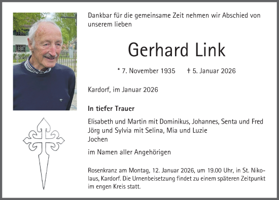 Traueranzeige von Gerhard Link von Memminger Zeitung