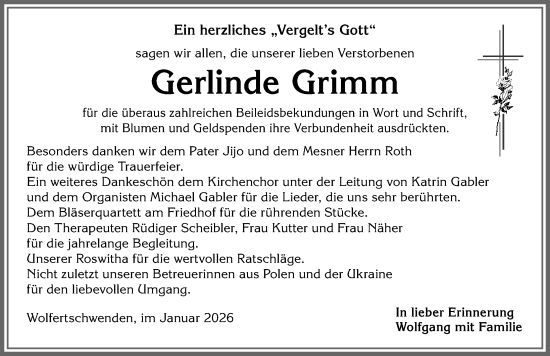 Traueranzeige von Gerlinde Grimm von Memminger Zeitung