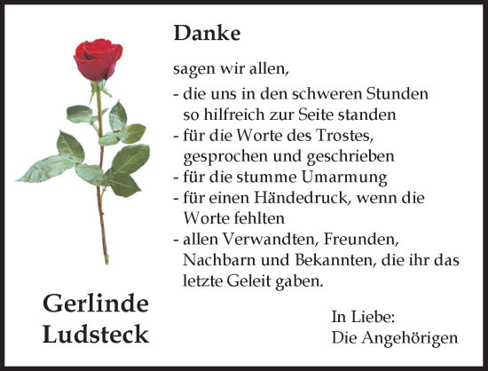 Traueranzeige von Gerlinde Ludsteck von Allgäuer Zeitung, Kaufbeuren/Buchloe