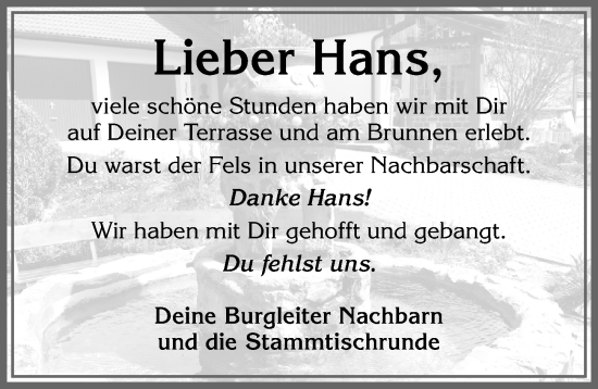 Traueranzeige von Hans  von Allgäuer Zeitung, Marktoberdorf