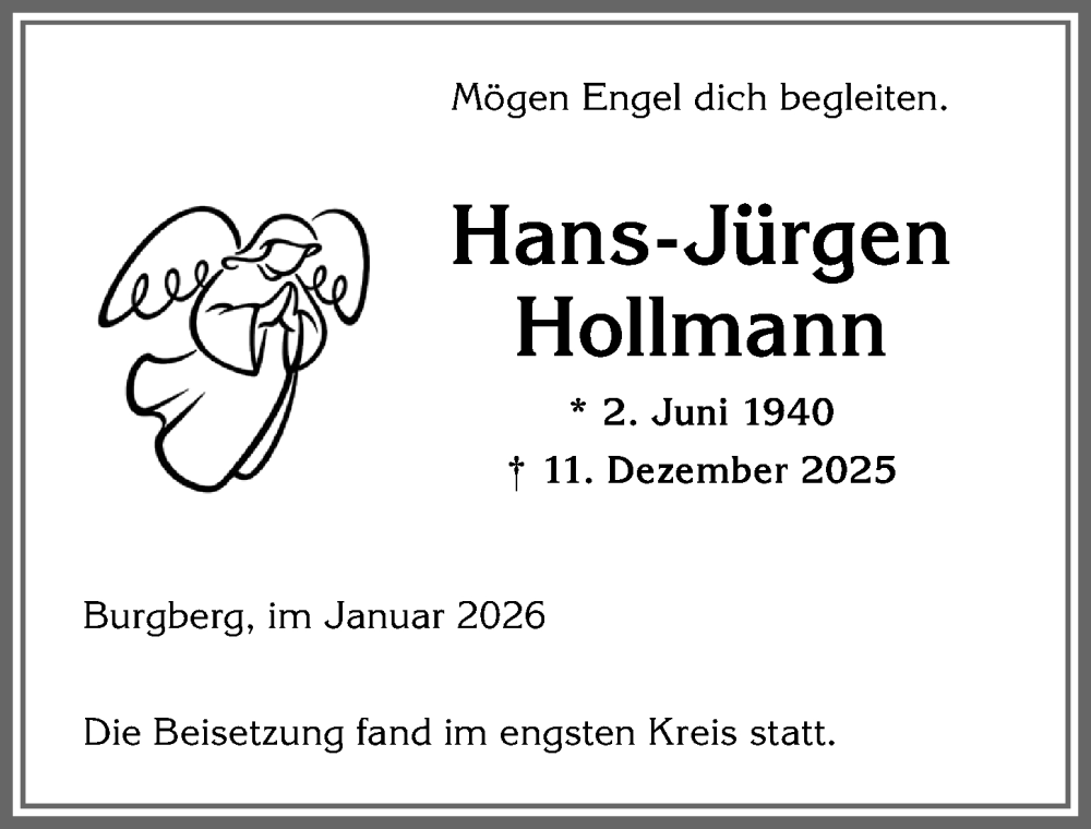  Traueranzeige für Hans-Jürgen Hollmann vom 31.01.2026 aus Allgäuer Anzeigeblatt