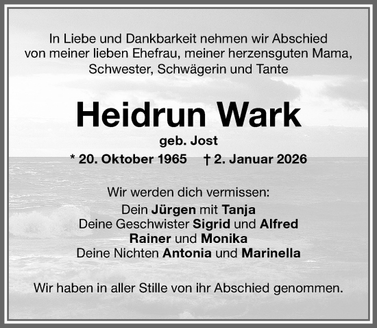 Traueranzeige von Heidrun Wark von Memminger Zeitung