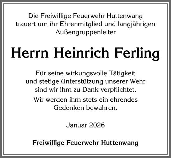 Traueranzeige von Heinrich Ferling von Allgäuer Zeitung, Marktoberdorf