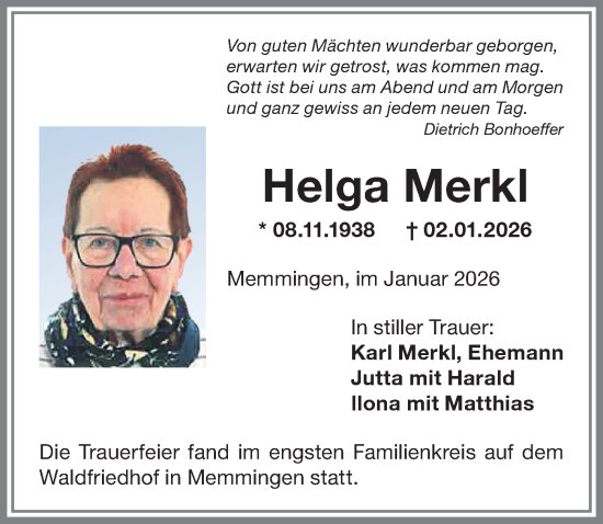 Traueranzeige von Helga Merkl von Memminger Zeitung