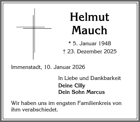 Traueranzeige von Helmut Mauch von Allgäuer Anzeigeblatt