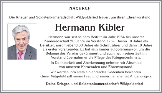 Traueranzeige von Hermann Kibler von Allgäuer Zeitung,Kempten