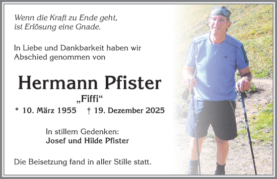 Traueranzeige von Hermann Pfister von Allgäuer Zeitung,Kempten