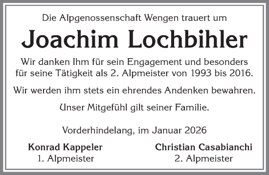 Traueranzeige von Joachim Lochbihler von Allgäuer Anzeigeblatt