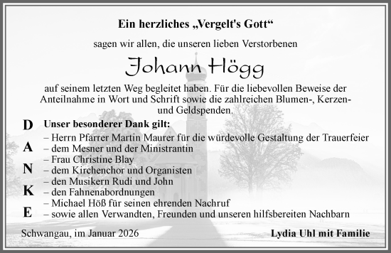 Traueranzeige von Johann Högg von Allgäuer Zeitung, Füssen